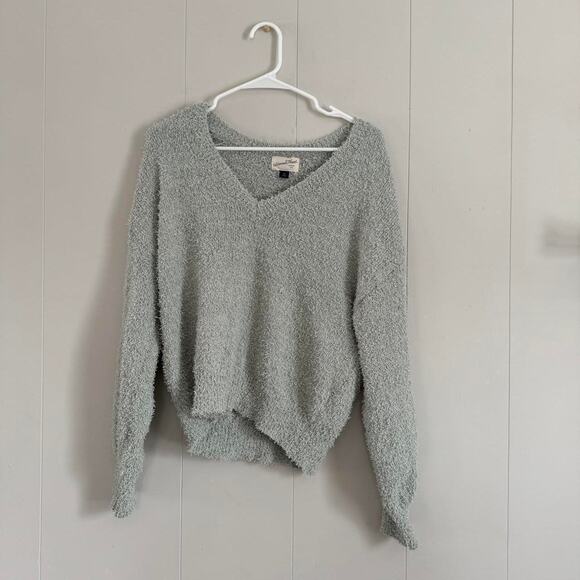 Universal threads mint green v neck long sleeve cropped sweater women's medium - Picture 1 of 6